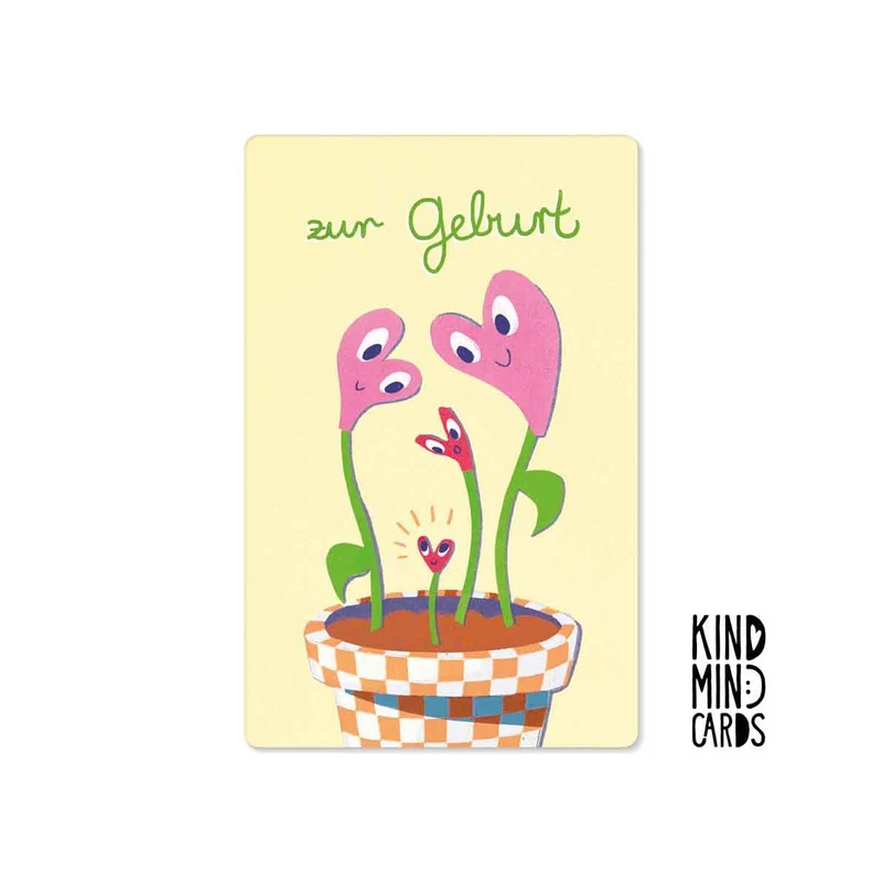Kind Mind Card "Zur Geburt Herzblumen"