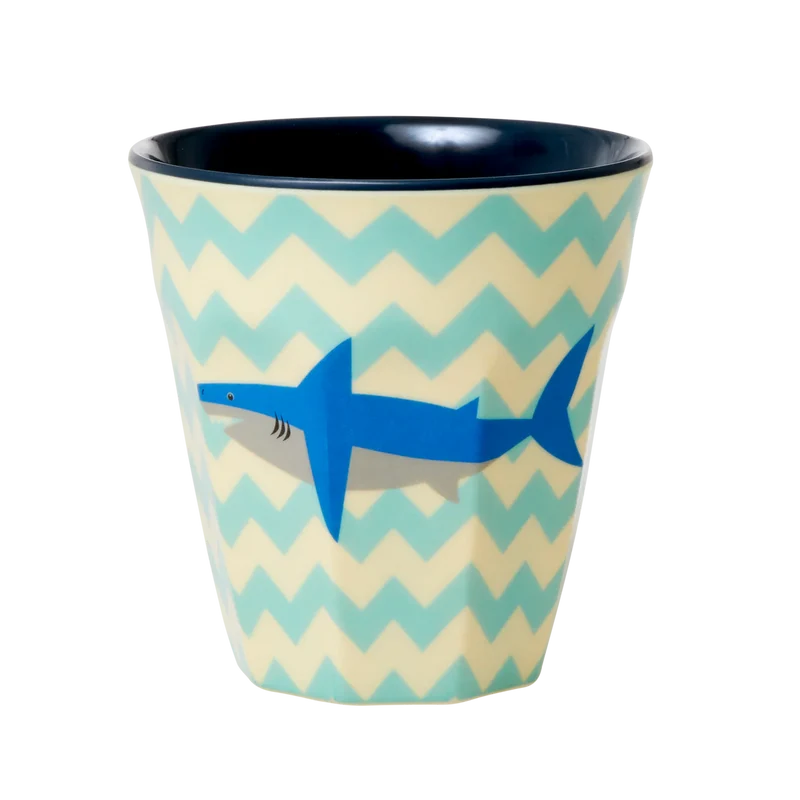 Melamin Becher medium- Blau - Shark Print