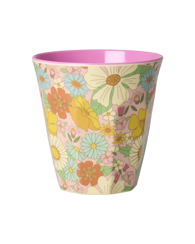 Melamin Becher medium- rosé -flower power Print