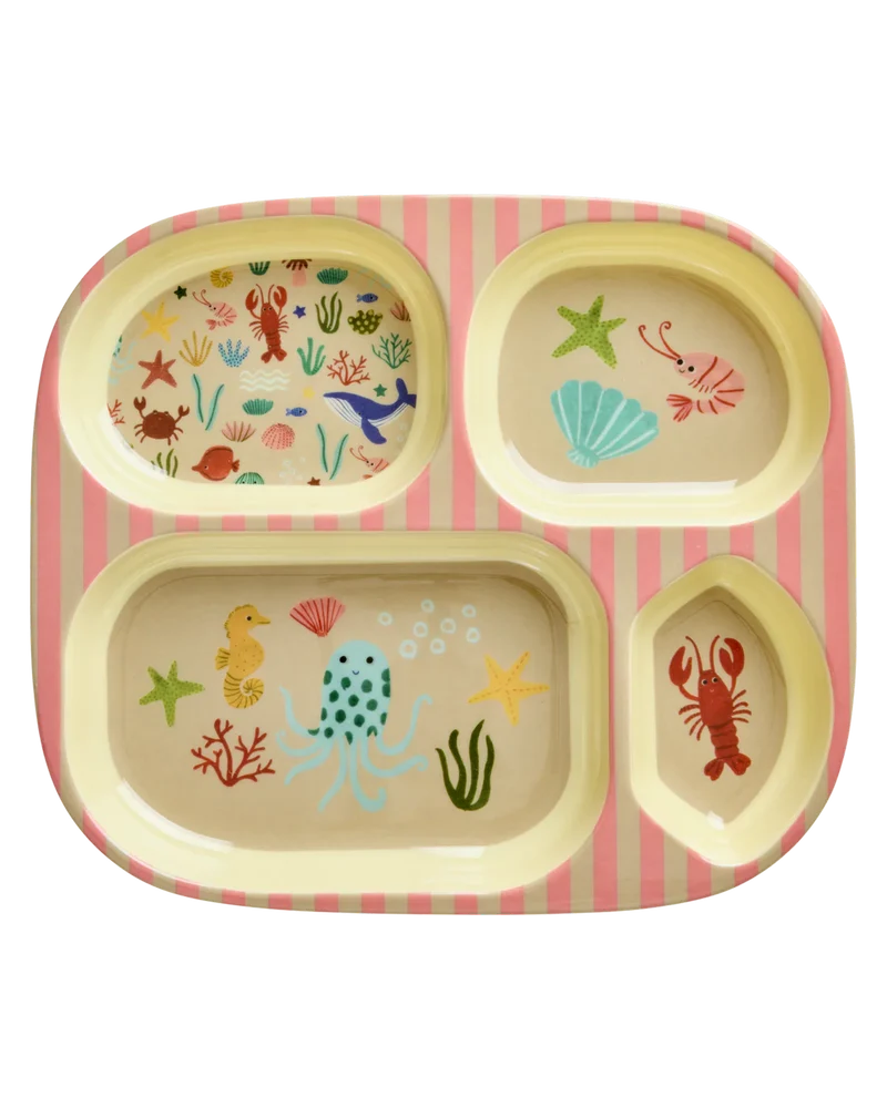 Melamin Kinderteller mit 4er Einteilung -Coral- Meer Print