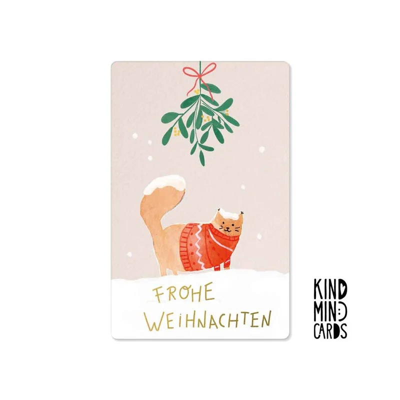 Kind Mind Card "Frohe Weihnachten Mistelzweig Katze"
