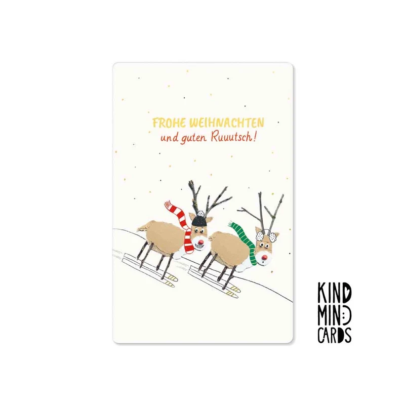 Kind Mind Card "Frohe Weihnachten Ski Rentiere"