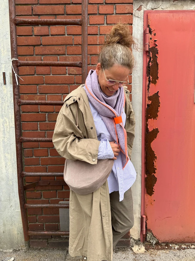 CROSSBODY BAG - NICKY VELOURS TAUPE + NEON ORANGE