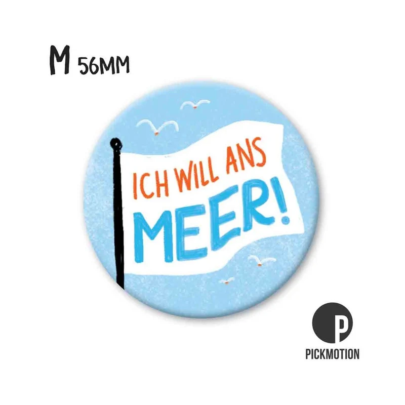 Magnet rund 56mm "Ich will ans Meer"