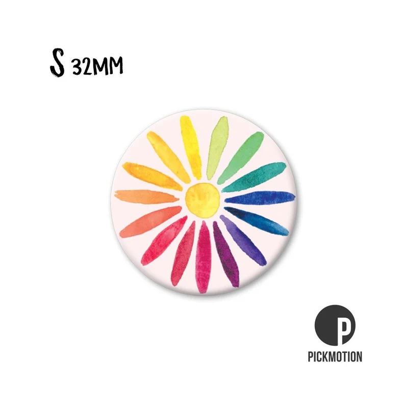 Magnet rund 32mm "Regenbogen Blume"