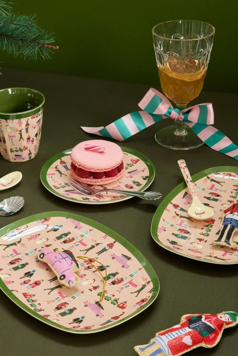 Kleine Rechteckig Beilagenteller - Gräuliches Pink - Holiday Print