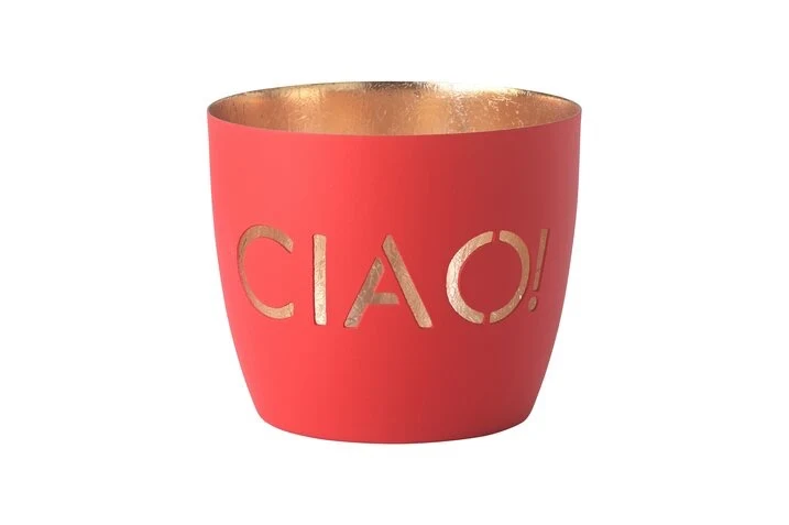 Windlicht "CIAO!" NEON ROT/GOLD