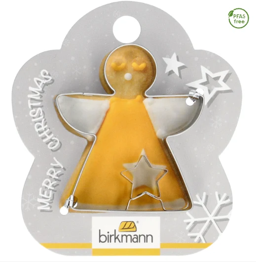 Ausstechform 'Engel geometrisch', 6 cm, Edelstahl, auf Geschenkkarte