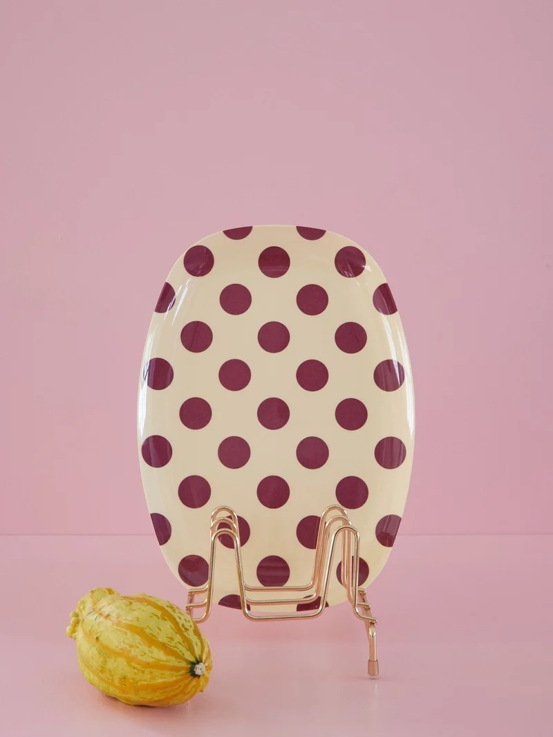 Rechteckig Melamin Teller groß -lila- Dots Print