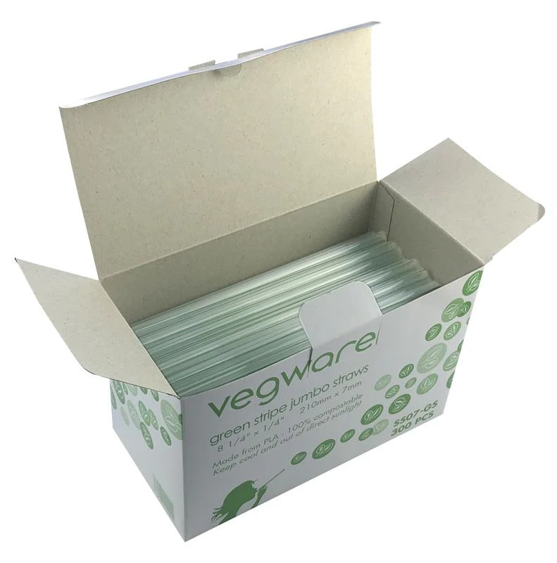 Regular 7 x 210mm clear PLA green stripe straw