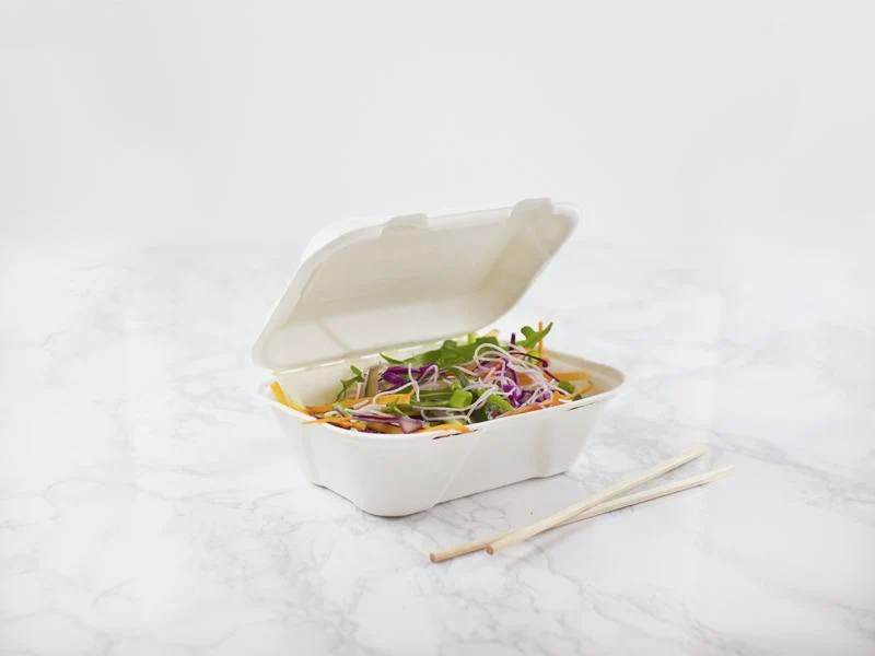7x 5in regular bagasse clamshell - white