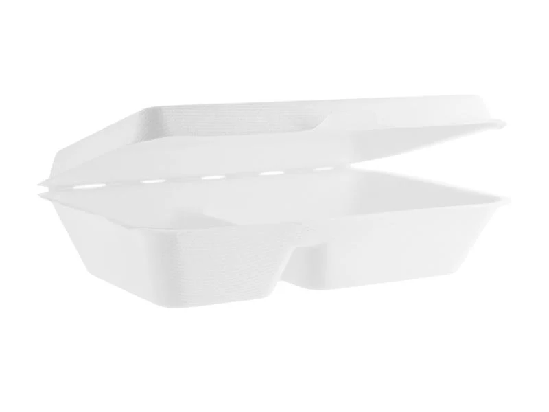 9 x 6in (2 compartment) bagasse meal box - white