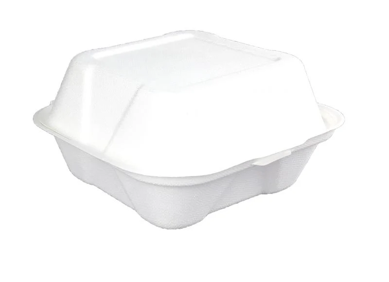 5in bagasse burger box - white