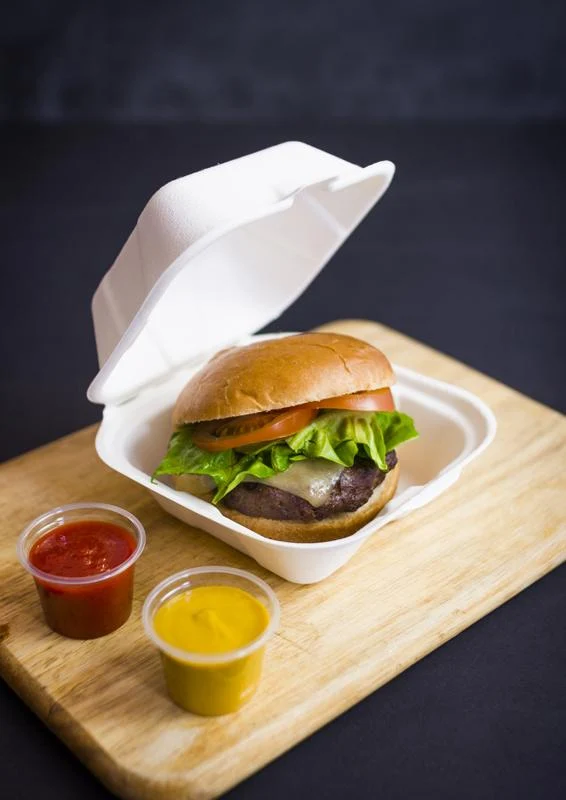 5in bagasse burger box - white