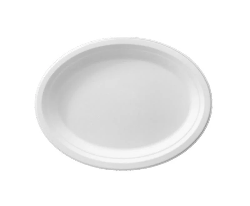 10in bagasse oval plate - white