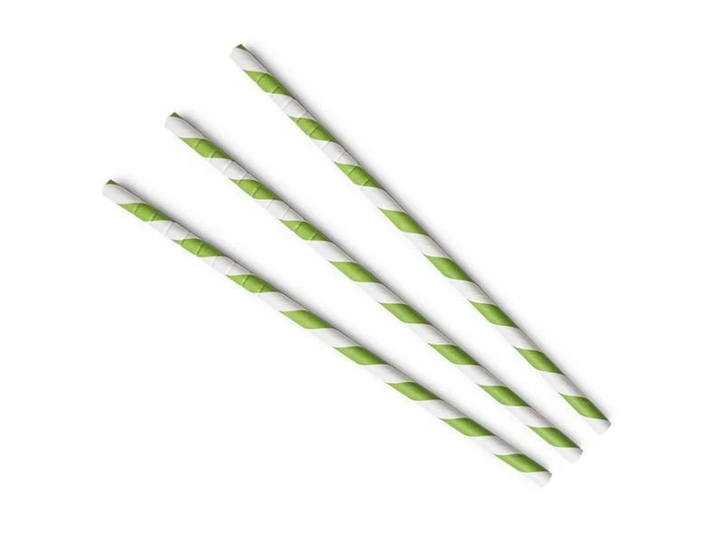 Regular green swirl paper straws 6 x 200mm
