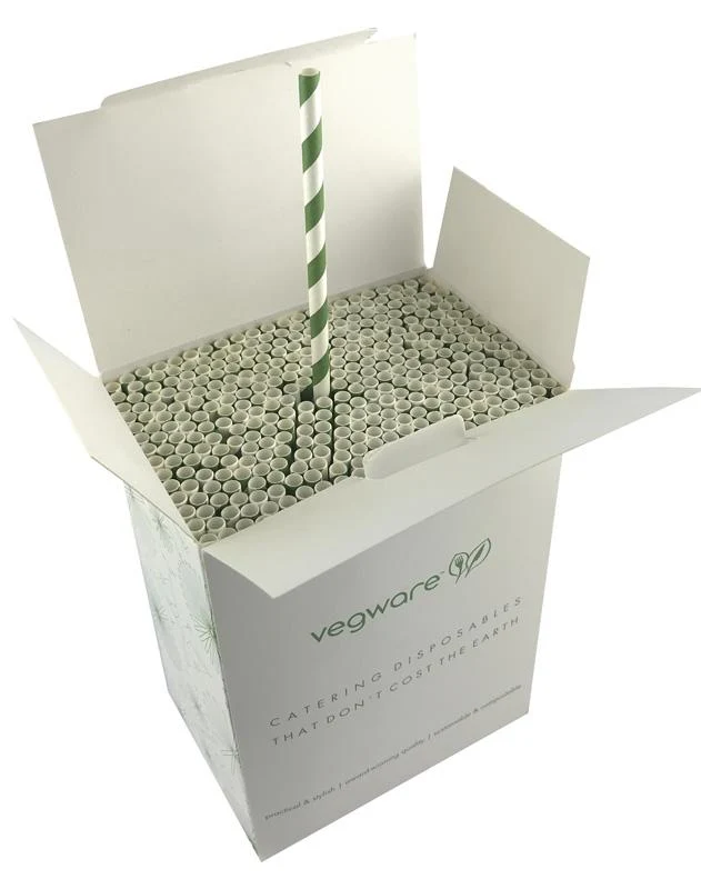 Regular green swirl paper straws 6 x 200mm