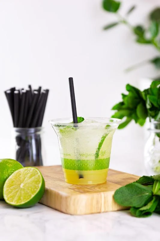 9oz (280ml) standard PLA cold cup - clear - leaf green band
