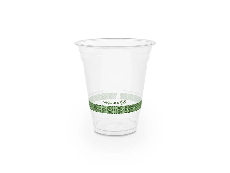 12oz (360ml) standard PLA cold cup - clear - leaf green band