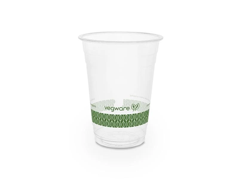 16oz (500ml) standard PLA cold cup - clear - leaf green band