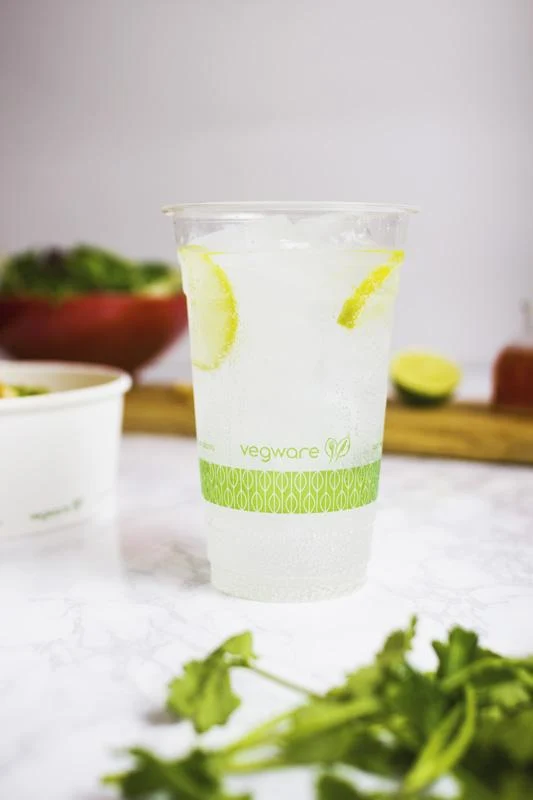 20oz (600ml) standard PLA cold cup - clear - leaf green band