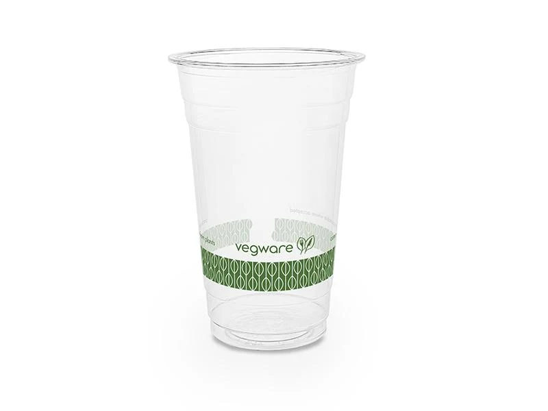 24oz (700ml) standard PLA cold cup - clear - leaf green band