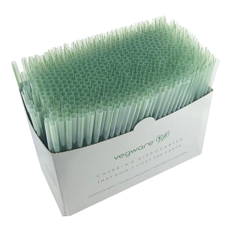 Cocktail 5 x 150mm clear PLA green stripe straw