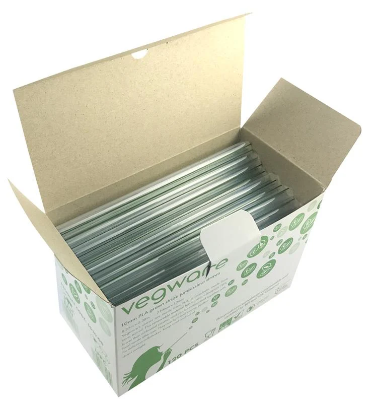 Jumbo 10 x 210mm clear PLA green stripe straw