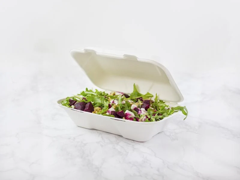 9 x 6in large bagasse clamshell - white