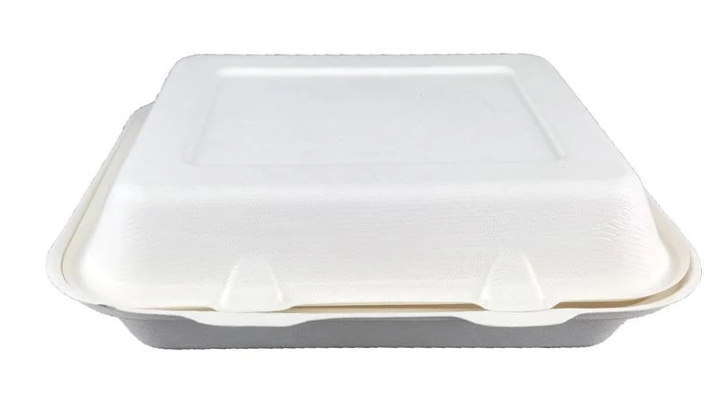 8in square bagasse lunch box - white