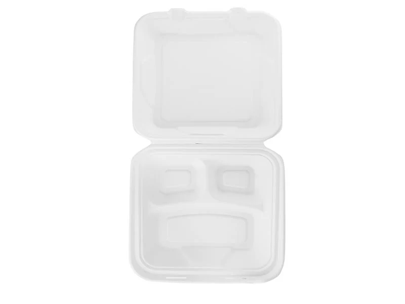 9in (3 compartment) bagasse lunch box - white