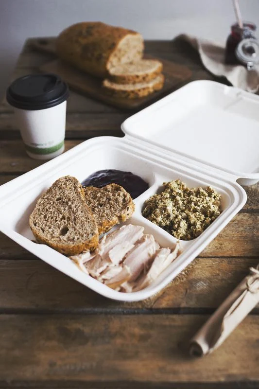 9in (3 compartment) bagasse lunch box - white