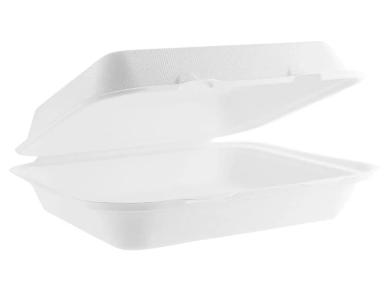 9 x 8in bagasse clamshell - white