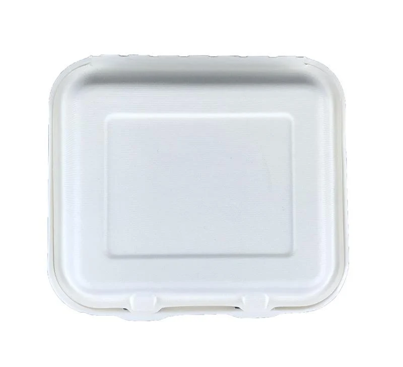 9 x 8in bagasse clamshell - white