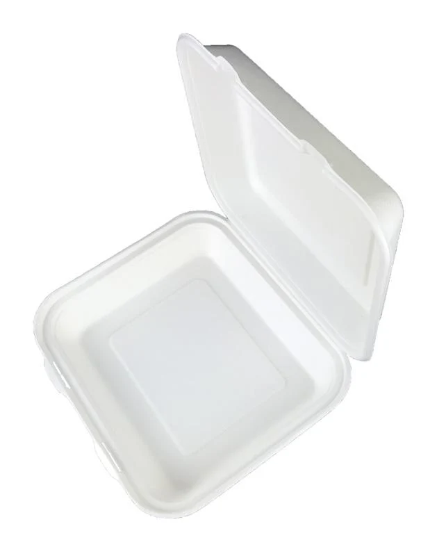 9 x 8in bagasse clamshell - white