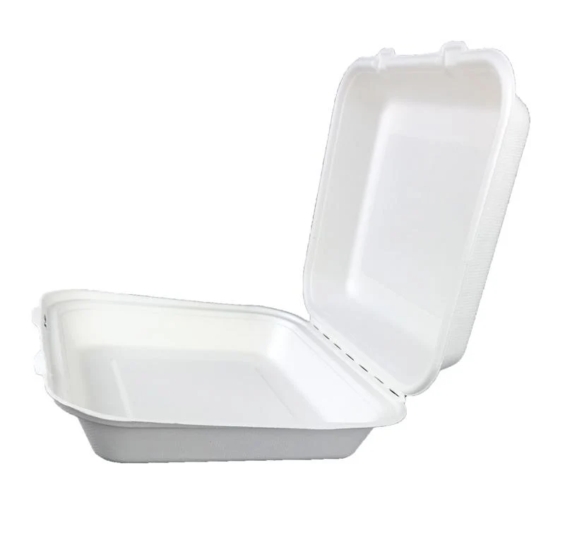 9 x 8in bagasse clamshell - white