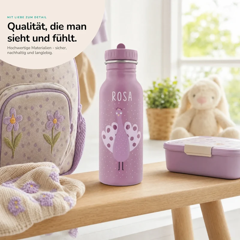 Trixie Trinkflasche Kinder personalisiert Pfau