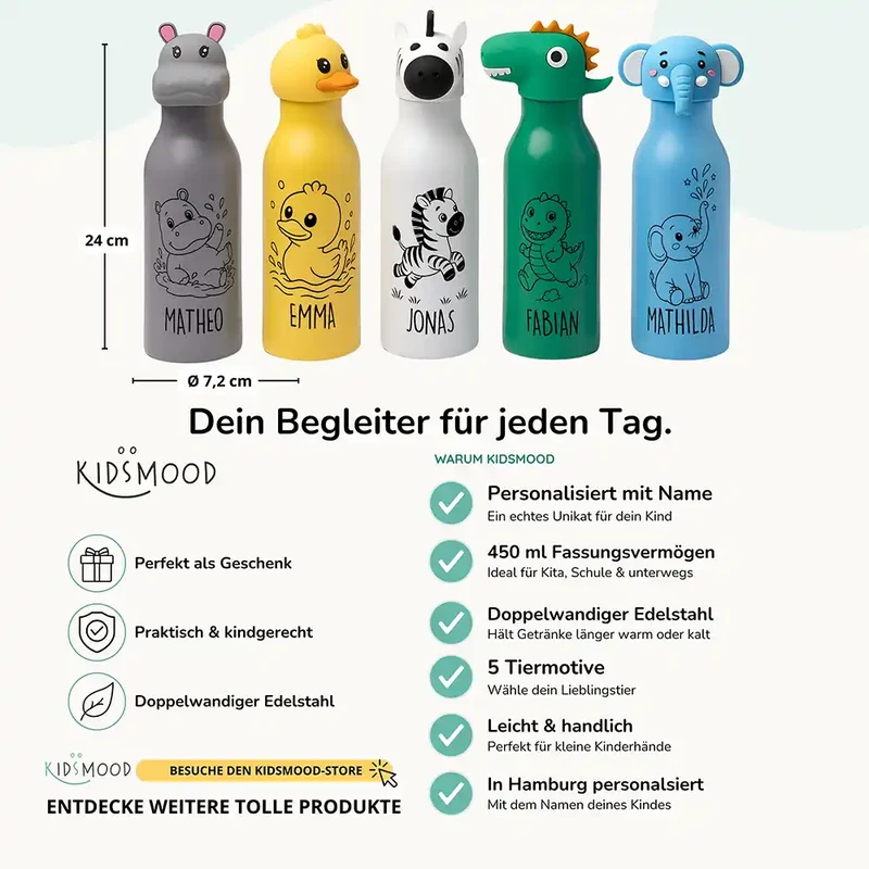 Personalisierte Trinkflasche Kinder Dino – 450 ml