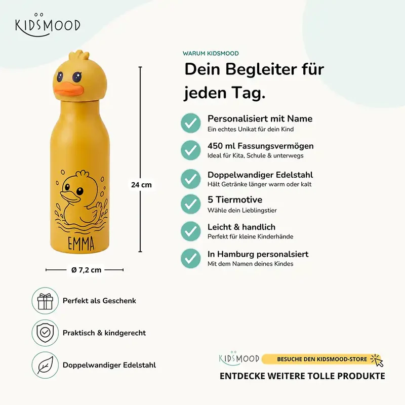 Personalisierte Trinkflasche Kinder Ente – 450 ml