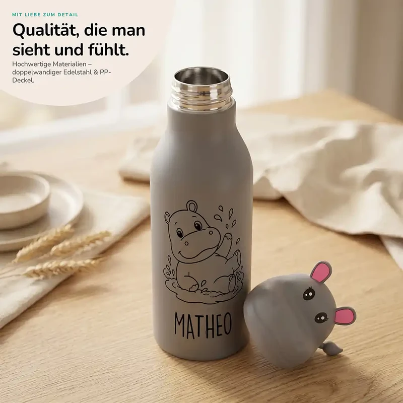 Personalisierte Trinkflasche Kinder Nilpferd – 450 ml