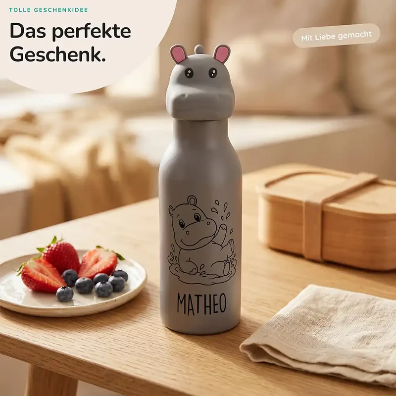 Personalisierte Trinkflasche Kinder Nilpferd – 450 ml