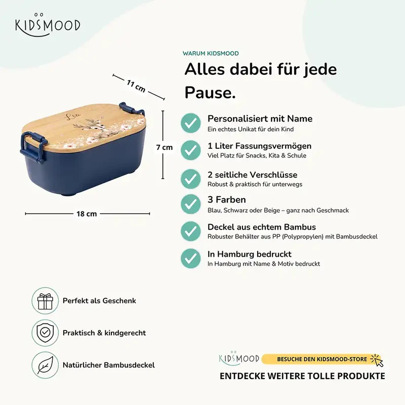 Brotdose Kinder personalisiert, Rehkitz Geweih