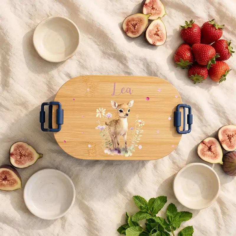 Brotdose Kinder personalisiert, Rehkitz mit Blumen
