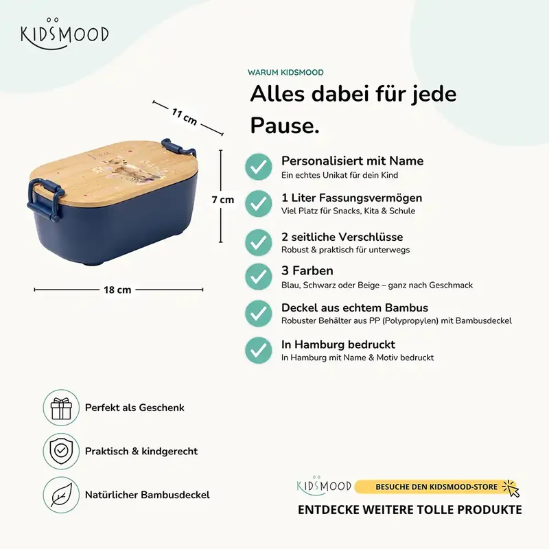Brotdose Kinder personalisiert, Rehkitz mit Blumen