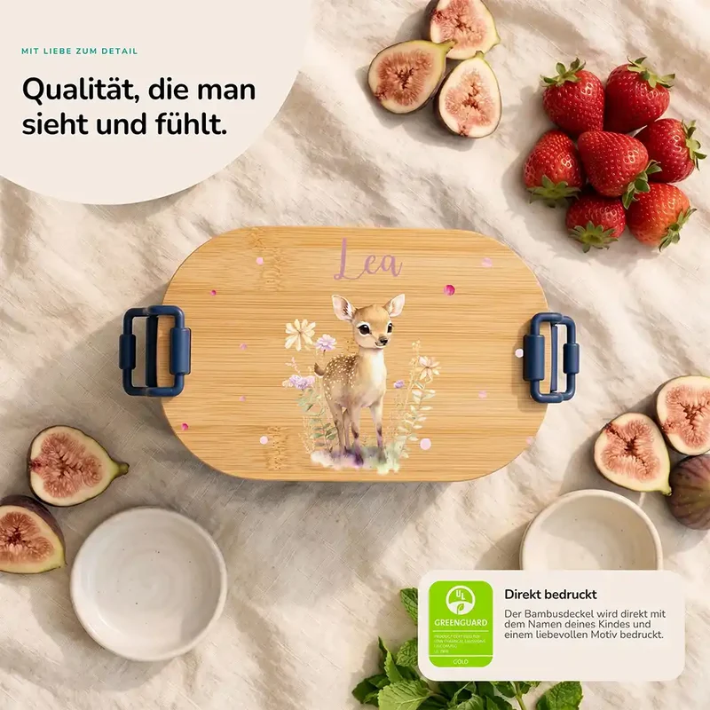 Brotdose Kinder personalisiert, Rehkitz mit Blumen