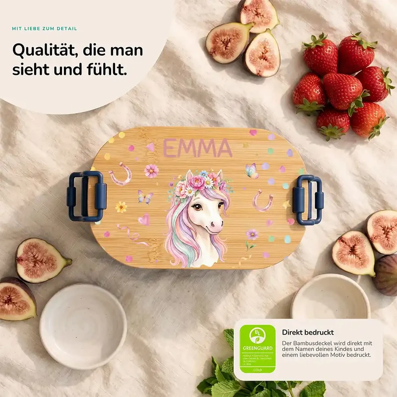 Brotdose Kinder personalisiert, Einhorn Blumenkranz