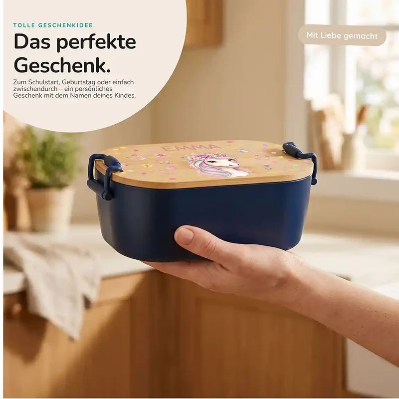 Brotdose Kinder personalisiert, Einhorn Blumenkranz