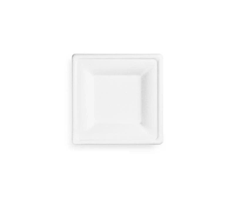 6in square bagasse plate - white
