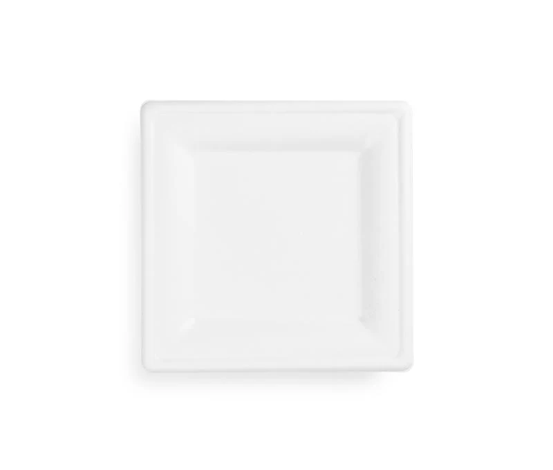 8in square bagasse plate - white