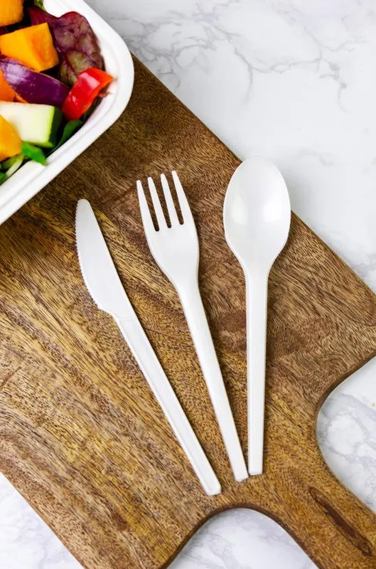 6in RCPLA compostable spork - white